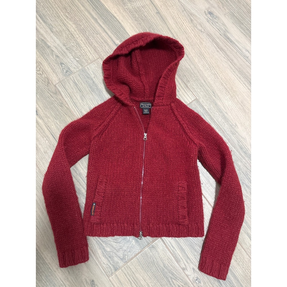 Abercrombie & Fitch Vintage 100% Wool Thick Chunky Knit Hooded Sweater Small